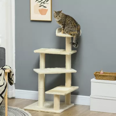 Arbre à chat beige 100 cm, poteaux en sisal