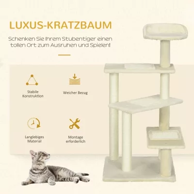 Arbre à chat beige 100 cm, poteaux en sisal – image 3