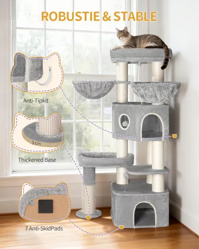 Arbre à chat beige gris clair, 163 cm, sisal – image 2