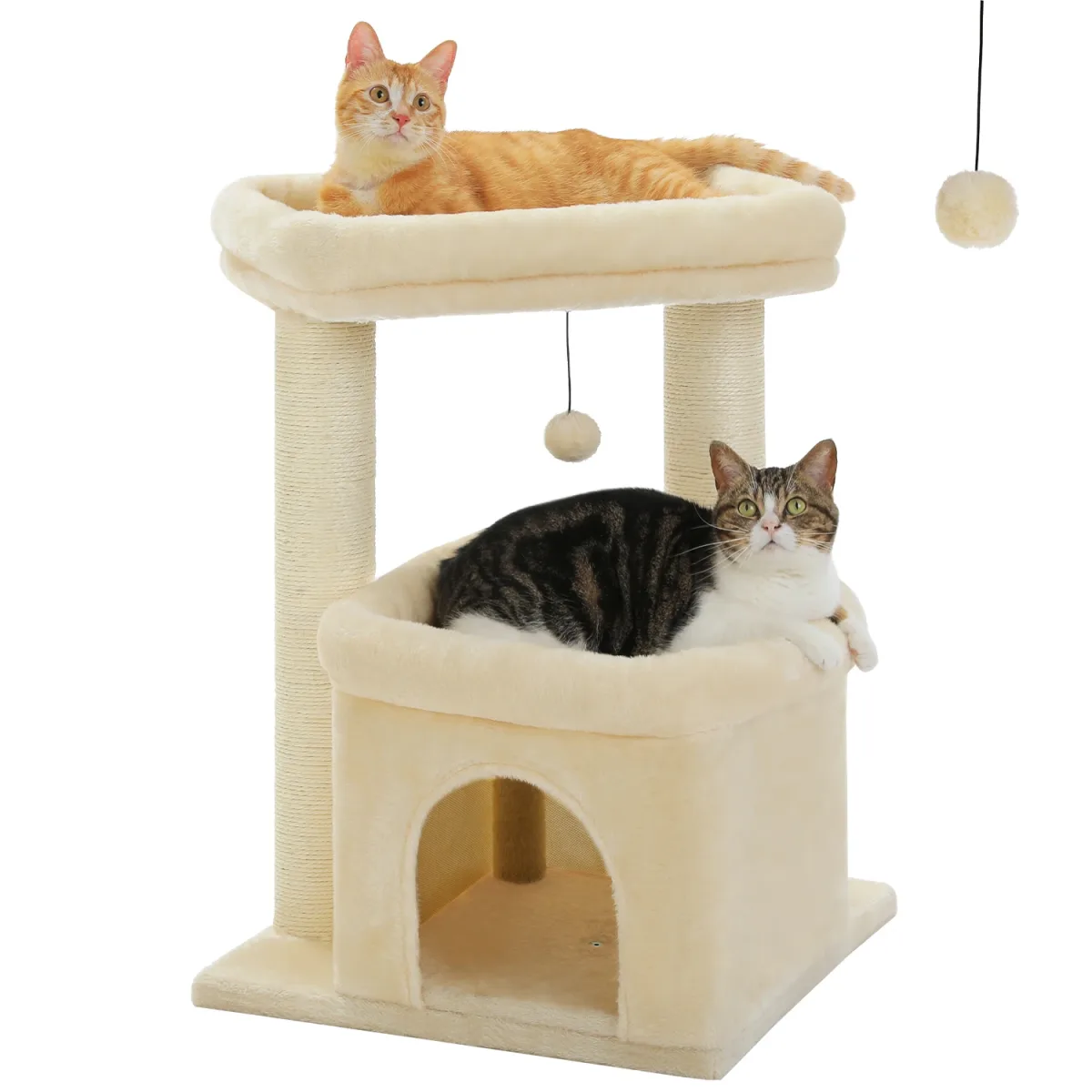 Arbre à chat en bois à trois niveaux