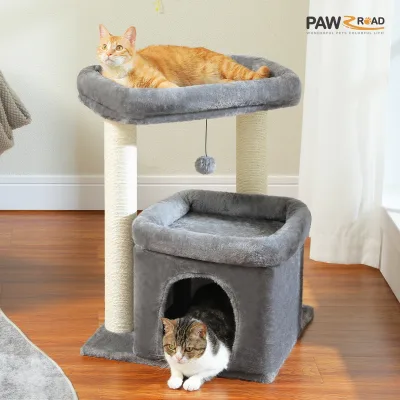 Arbre à chat en bois à trois niveaux – image 2