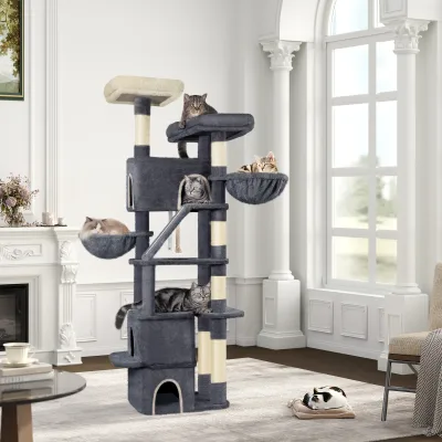 Arbre à chat gris de 185 cm, 7 niveaux – image 2