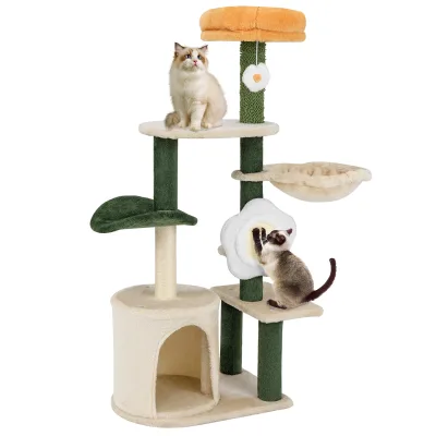 Arbre à chat vert et beige, grotte et hamac