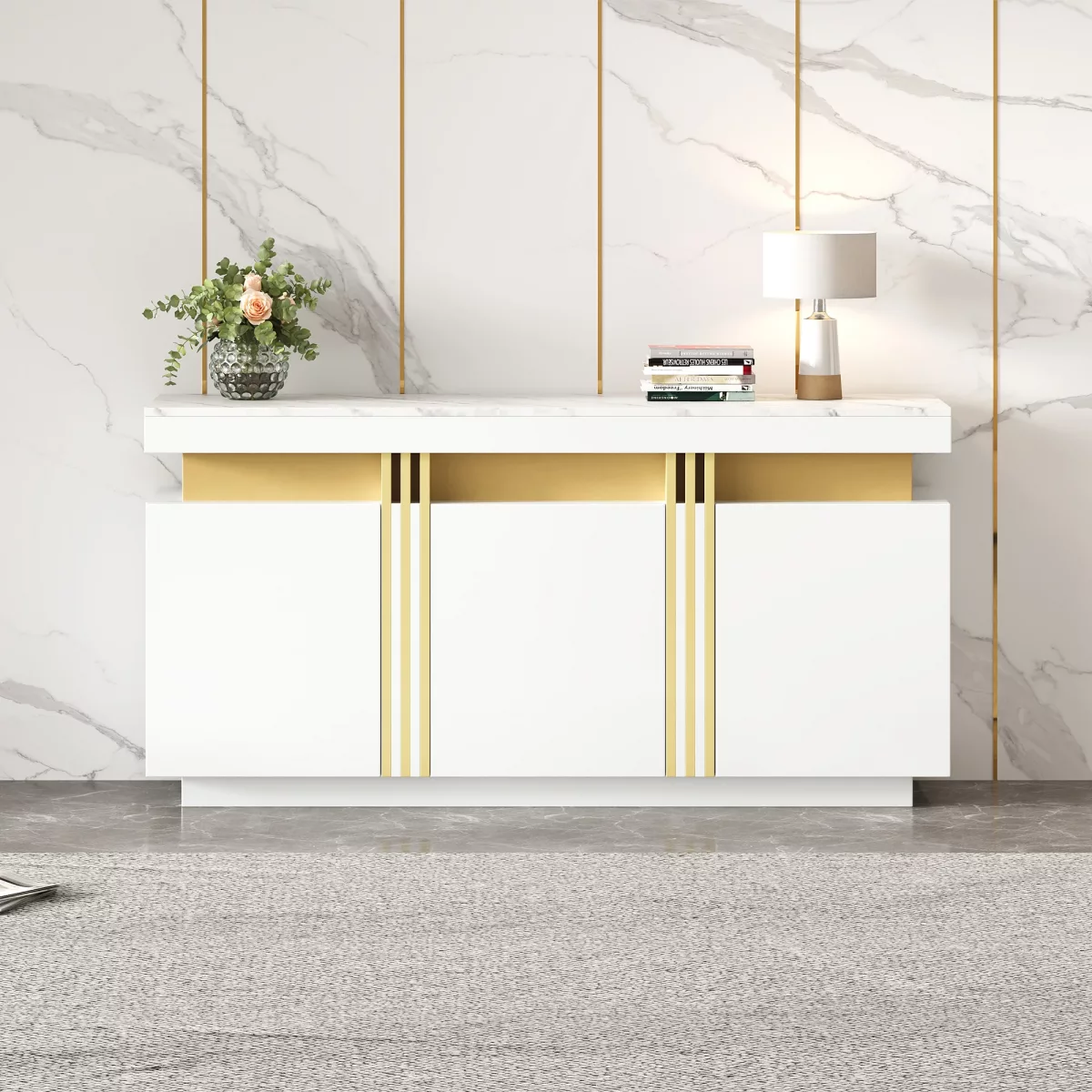 Buffet moderne blanc à 3 portes, 140 cm