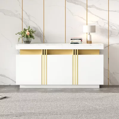 Buffet moderne blanc à 3 portes, 140 cm