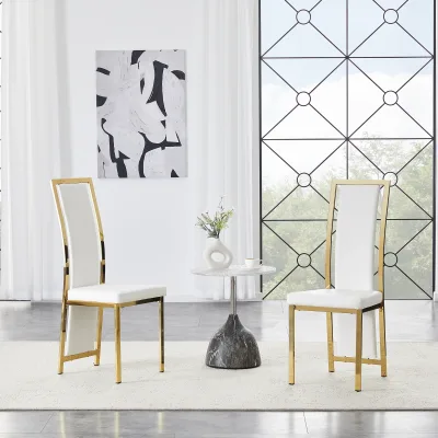 Chaises de salle à manger blanches et dorées – image 2