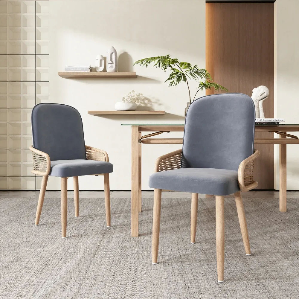 Chaises en velours gris, lot de 2