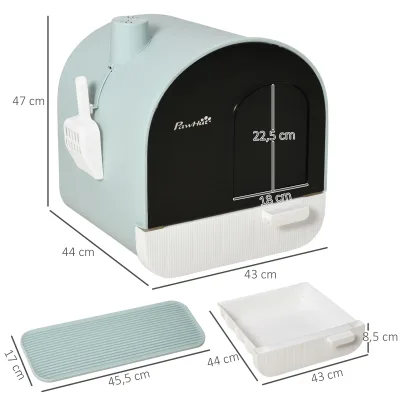 Litière fermée pour chat, plateau et pelle – image 3