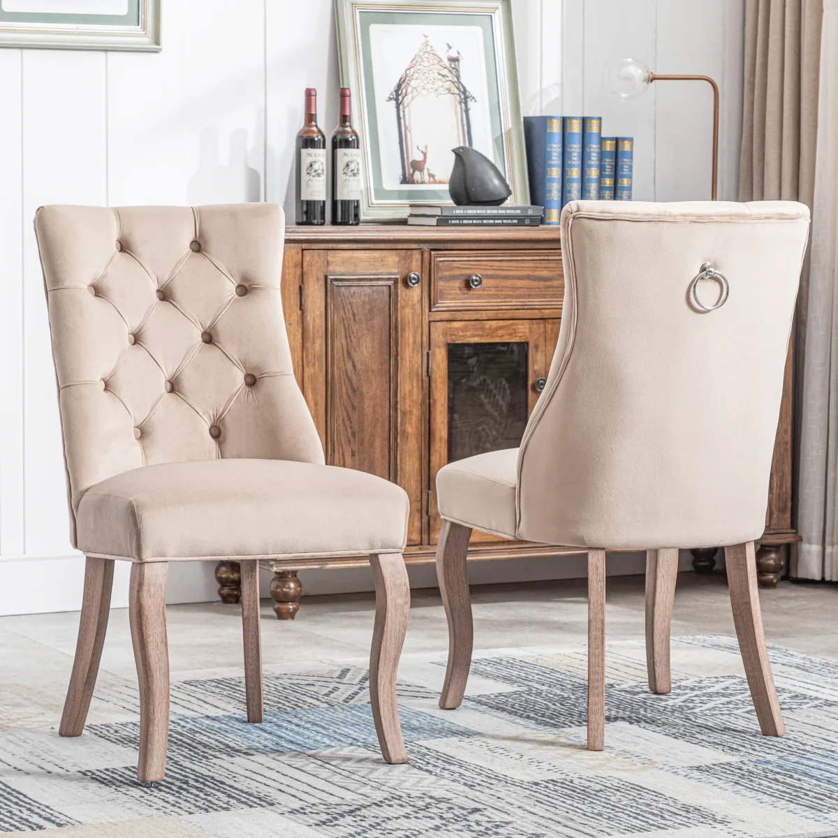 Lot de 2 chaises en velours beige
