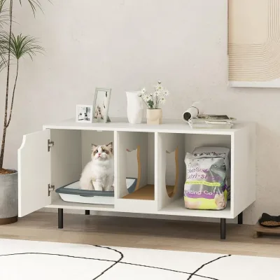 Meuble pour litière de chat blanc – image 2