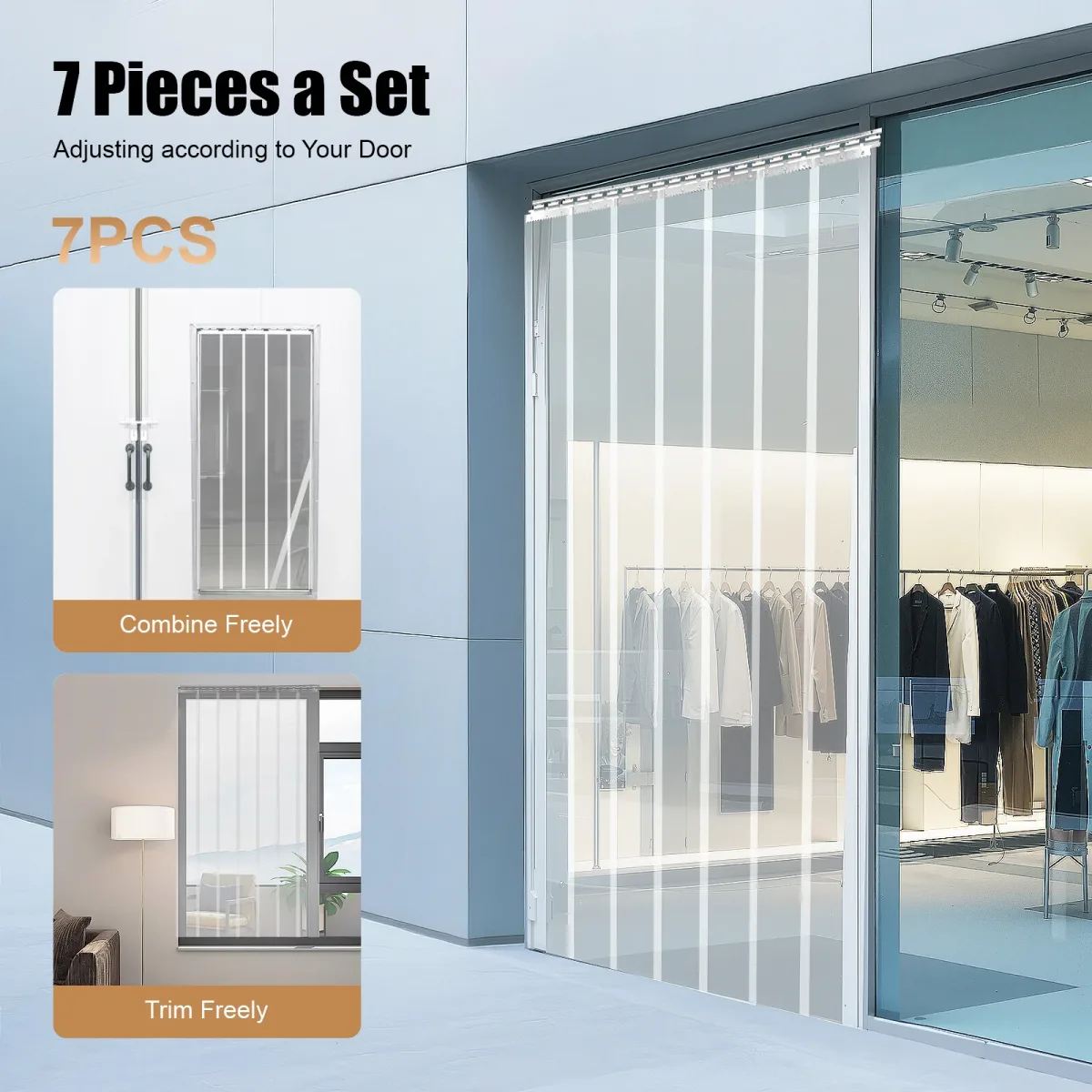 Rideau de porte à lanières en PVC transparent
