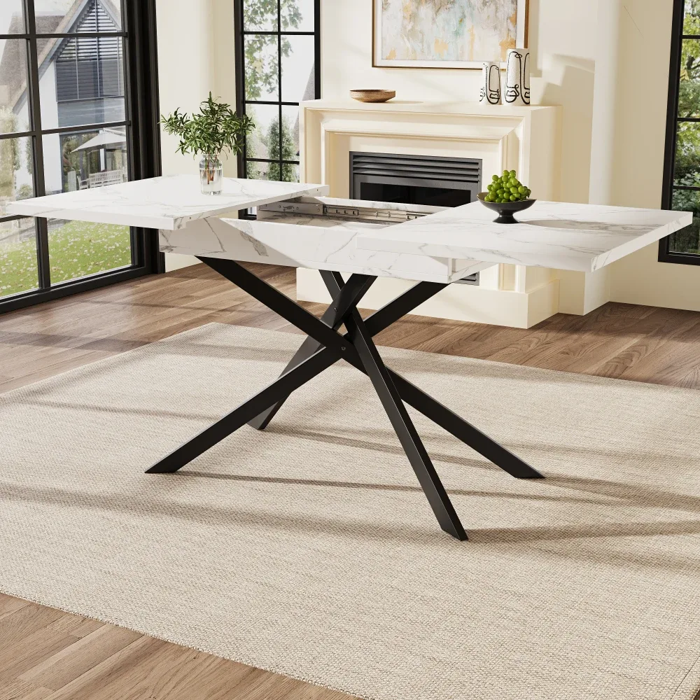 Table à manger extensible effet marbre blanc