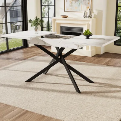 Table à manger extensible effet marbre blanc
