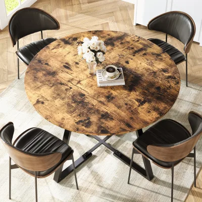 Table à manger ronde 120 cm en bois et métal