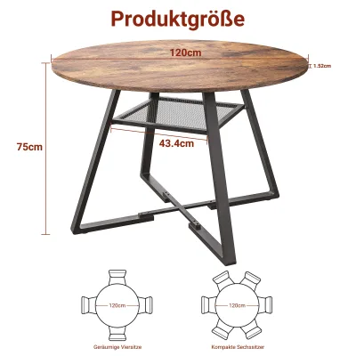 Table à manger ronde 120 cm en bois et métal – image 2