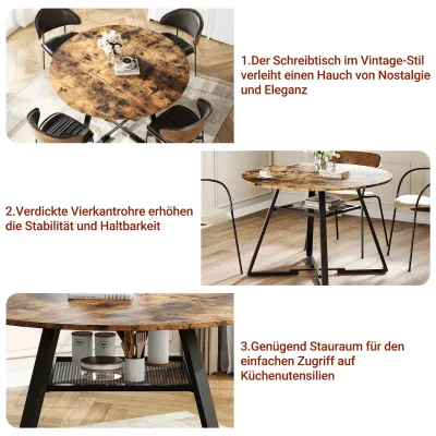 Table à manger ronde 120 cm en bois et métal – image 3