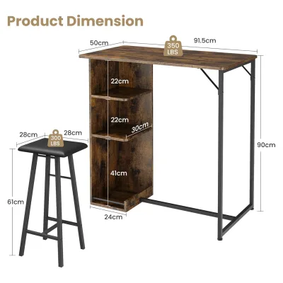 Table de bar et 2 tabourets, métal et MDF – image 3