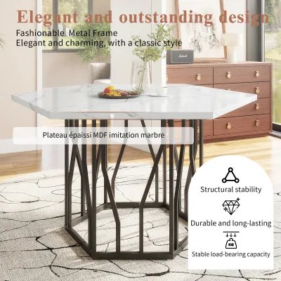 Table hexagonale effet marbre, pied métal noir – image 2