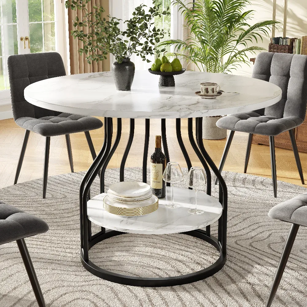 Table ronde effet marbre, 80 cm, rangement