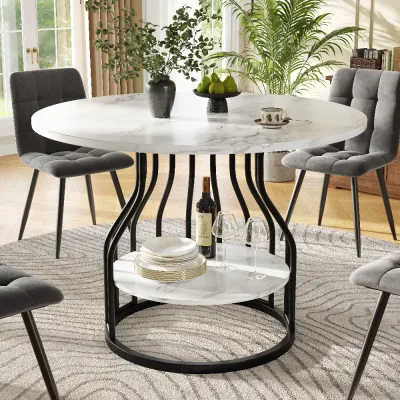 Table ronde effet marbre, 80 cm, rangement
