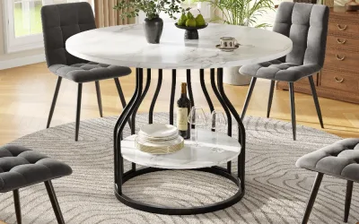 Table ronde effet marbre, 80 cm, rangement – image 2