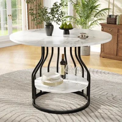 Table ronde effet marbre, 80 cm, rangement – image 3
