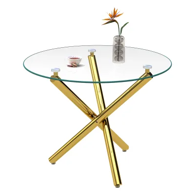 Table ronde en verre trempé à pieds dorés – image 2