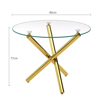 Table ronde en verre trempé à pieds dorés – image 3