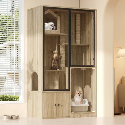 Villa pour chat quatre étages, MDF et verre