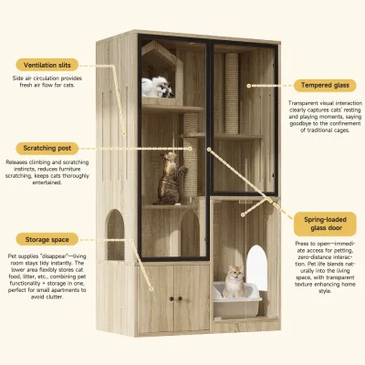 Villa pour chat quatre étages, MDF et verre – image 3